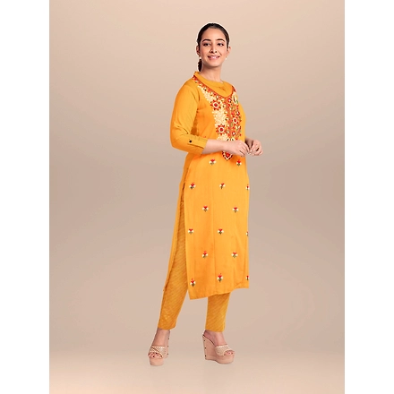 CASMIR WOMEN MUSTARD ZARI EMBROIDERY PASHMINA STOLE Combine UNSTITCHED SUIT &amp; SALWAR (NAAZ101)-MUSTARD-2
