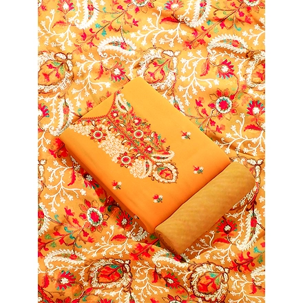 CASMIR WOMEN MUSTARD ZARI EMBROIDERY PASHMINA STOLE Combine UNSTITCHED SUIT &amp; SALWAR (NAAZ101)-MUSTARD-4