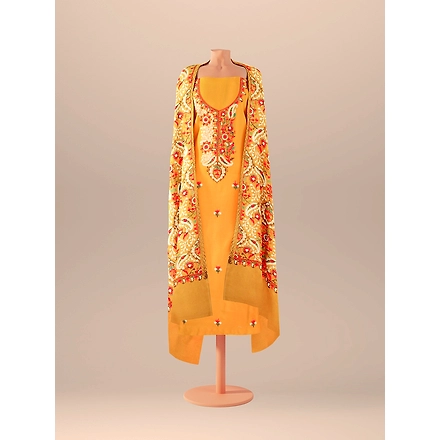CASMIR WOMEN MUSTARD ZARI EMBROIDERY PASHMINA STOLE Combine UNSTITCHED SUIT &amp; SALWAR (NAAZ101)-MUSTARD-5