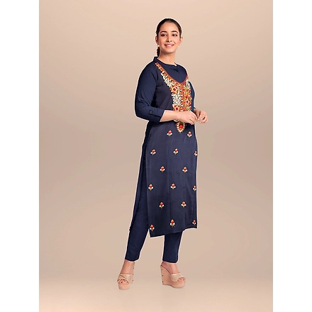 CASMIR WOMEN NAVY ZARI EMBROIDERY PASHMINA STOLE Combine UNSTITCHED SUIT &amp; SALWAR (NAAZ101)-NAVY-2