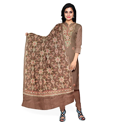 CASMIR WOMEN BEIGE ZARI EMBROIDERY PASHMINA STOLE Combine UNSTITCHED SUIT &amp; SALWAR (NAAZ107)-NAAZ107-BEIGE