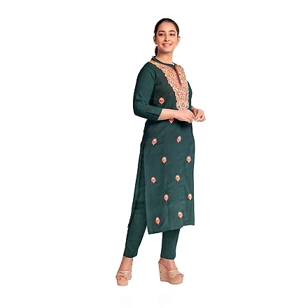 CASMIR WOMEN GREEN ZARI EMBROIDERY PASHMINA STOLE Combine UNSTITCHED SUIT &amp; SALWAR (NAAZ107)-GREEN-2