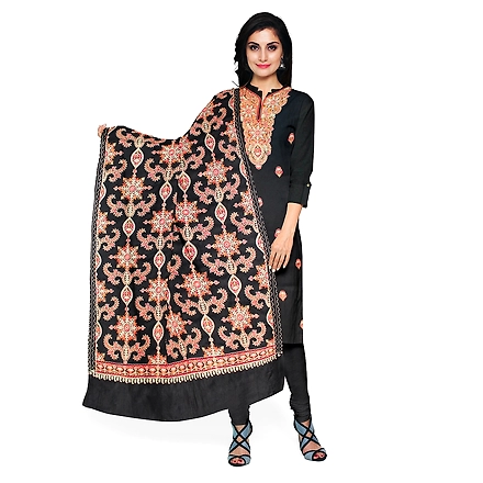 CASMIR WOMEN BLACK  ZARI EMBROIDERY PASHMINA STOLE Combine UNSTITCHED SUIT &amp; SALWAR (NAAZ107)-NAAZ107-BLACK