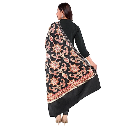 CASMIR WOMEN BLACK  ZARI EMBROIDERY PASHMINA STOLE Combine UNSTITCHED SUIT &amp; SALWAR (NAAZ107)-BLACK-1