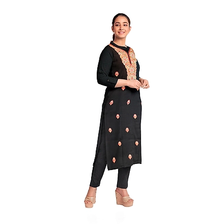 CASMIR WOMEN BLACK  ZARI EMBROIDERY PASHMINA STOLE Combine UNSTITCHED SUIT &amp; SALWAR (NAAZ107)-BLACK-3