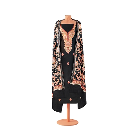CASMIR WOMEN BLACK  ZARI EMBROIDERY PASHMINA STOLE Combine UNSTITCHED SUIT &amp; SALWAR (NAAZ107)-BLACK-5