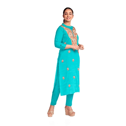 CASMIR WOMEN C.GREEN  ZARI EMBROIDERY PASHMINA STOLE Combine UNSTITCHED SUIT &amp; SALWAR (NAAZ107)-C.GREEN-2