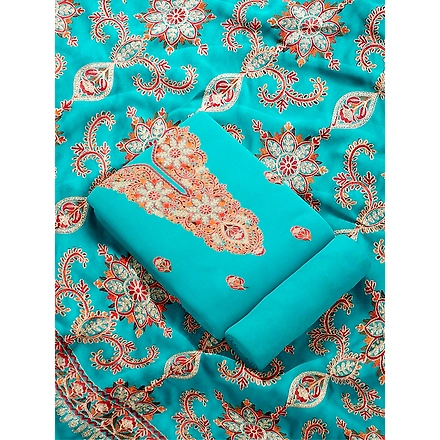 CASMIR WOMEN C.GREEN  ZARI EMBROIDERY PASHMINA STOLE Combine UNSTITCHED SUIT &amp; SALWAR (NAAZ107)-C.GREEN-4