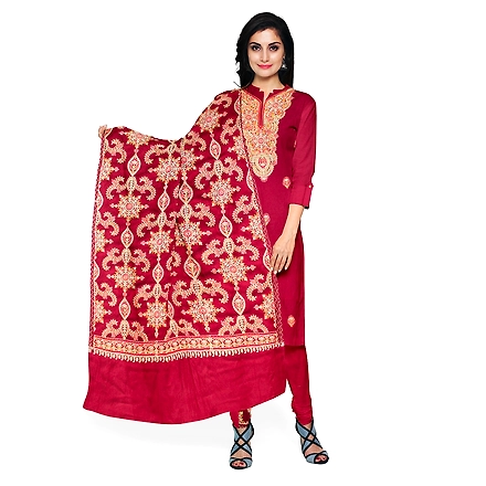 CASMIR WOMEN MAROON ZARI EMBROIDERY PASHMINA STOLE Combine UNSTITCHED SUIT &amp; SALWAR (NAAZ107)-NAAZ107-MAROON