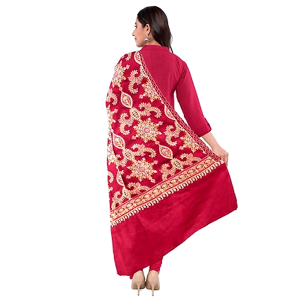 CASMIR WOMEN MAROON ZARI EMBROIDERY PASHMINA STOLE Combine UNSTITCHED SUIT &amp; SALWAR (NAAZ107)-MAROON-1