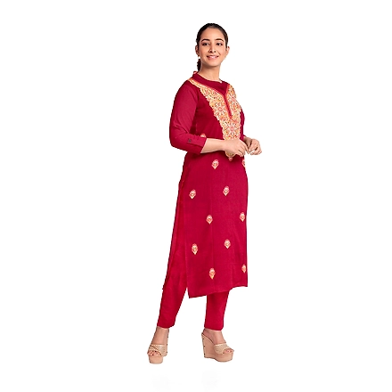 CASMIR WOMEN MAROON ZARI EMBROIDERY PASHMINA STOLE Combine UNSTITCHED SUIT &amp; SALWAR (NAAZ107)-MAROON-3