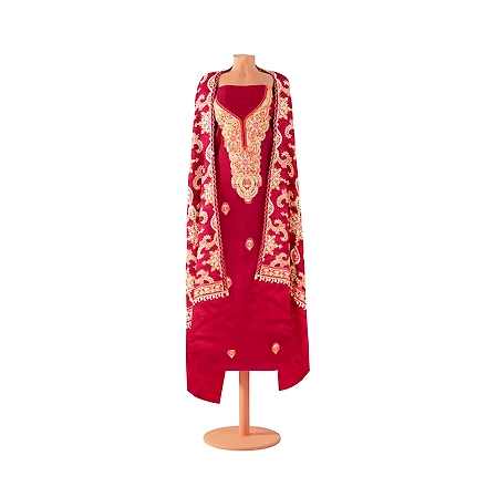 CASMIR WOMEN MAROON ZARI EMBROIDERY PASHMINA STOLE Combine UNSTITCHED SUIT &amp; SALWAR (NAAZ107)-MAROON-5