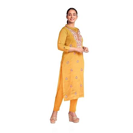 CASMIR WOMEN MUSTARD ZARI EMBROIDERY PASHMINA STOLE Combine UNSTITCHED SUIT &amp; SALWAR (NAAZ107)-MUSTARD-2