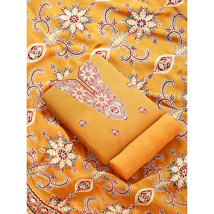 CASMIR WOMEN MUSTARD ZARI EMBROIDERY PASHMINA STOLE Combine UNSTITCHED SUIT &amp; SALWAR (NAAZ107)-MUSTARD-4