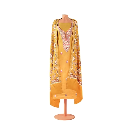 CASMIR WOMEN MUSTARD ZARI EMBROIDERY PASHMINA STOLE Combine UNSTITCHED SUIT &amp; SALWAR (NAAZ107)-MUSTARD-5