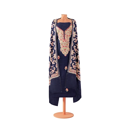 CASMIR WOMEN NAVY ZARI EMBROIDERY PASHMINA STOLE Combine UNSTITCHED SUIT &amp; SALWAR (NAAZ107)-NAVY-5