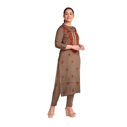 CASMIR WOMEN BEIGE ZARI EMBROIDERY PASHMINA STOLE Combine UNSTITCHED SUIT &amp; SALWAR (NAAZ102)-BEIGE-2