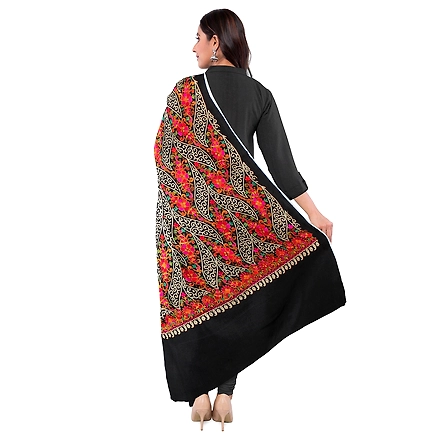 CASMIR WOMEN BLACK  ZARI EMBROIDERY PASHMINA STOLE Combine UNSTITCHED SUIT &amp; SALWAR (NAAZ102)-BLACK-1
