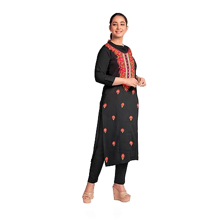 CASMIR WOMEN BLACK  ZARI EMBROIDERY PASHMINA STOLE Combine UNSTITCHED SUIT &amp; SALWAR (NAAZ102)-BLACK-2