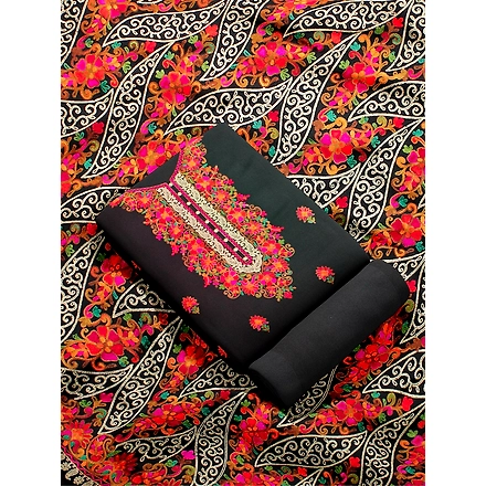 CASMIR WOMEN BLACK  ZARI EMBROIDERY PASHMINA STOLE Combine UNSTITCHED SUIT &amp; SALWAR (NAAZ102)-BLACK-4