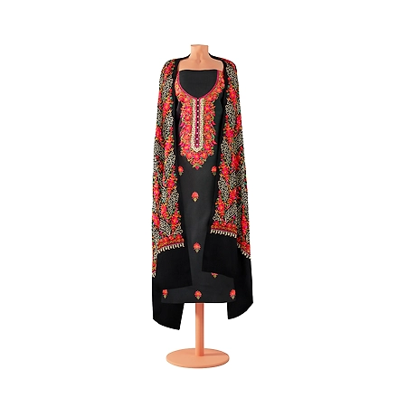 CASMIR WOMEN BLACK  ZARI EMBROIDERY PASHMINA STOLE Combine UNSTITCHED SUIT &amp; SALWAR (NAAZ102)-BLACK-5