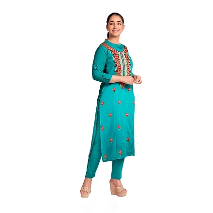 CASMIR WOMEN C.GREEN  ZARI EMBROIDERY PASHMINA STOLE Combine UNSTITCHED SUIT &amp; SALWAR (NAAZ102)-C.GREEN-2