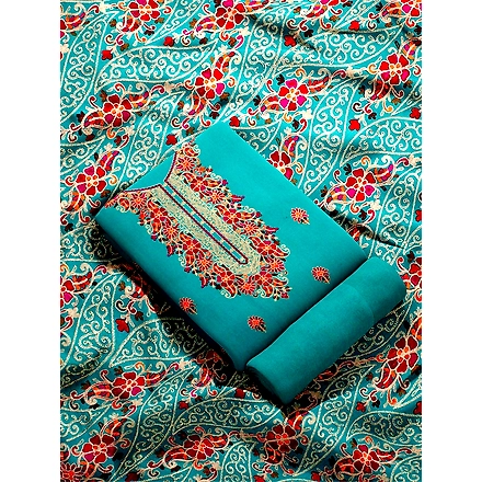 CASMIR WOMEN C.GREEN  ZARI EMBROIDERY PASHMINA STOLE Combine UNSTITCHED SUIT &amp; SALWAR (NAAZ102)-C.GREEN-4