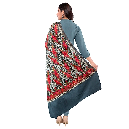 CASMIR WOMEN GREY ZARI EMBROIDERY PASHMINA STOLE Combine UNSTITCHED SUIT &amp; SALWAR (NAAZ102)-GREY-1