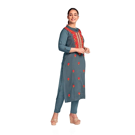 CASMIR WOMEN GREY ZARI EMBROIDERY PASHMINA STOLE Combine UNSTITCHED SUIT &amp; SALWAR (NAAZ102)-GREY-2