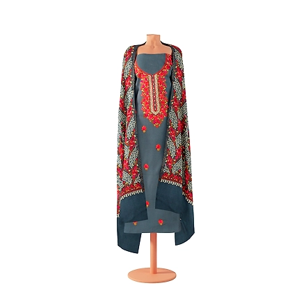 CASMIR WOMEN GREY ZARI EMBROIDERY PASHMINA STOLE Combine UNSTITCHED SUIT &amp; SALWAR (NAAZ102)-GREY-5