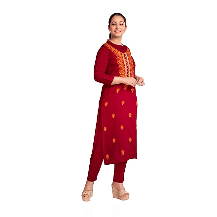 CASMIR WOMEN MAROON ZARI EMBROIDERY PASHMINA STOLE Combine UNSTITCHED SUIT &amp; SALWAR (NAAZ102)-MAROON-2