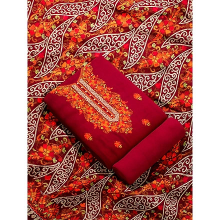 CASMIR WOMEN MAROON ZARI EMBROIDERY PASHMINA STOLE Combine UNSTITCHED SUIT &amp; SALWAR (NAAZ102)-MAROON-4