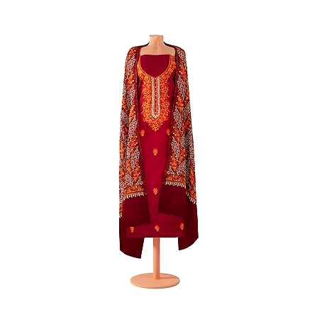 CASMIR WOMEN MAROON ZARI EMBROIDERY PASHMINA STOLE Combine UNSTITCHED SUIT &amp; SALWAR (NAAZ102)-MAROON-5