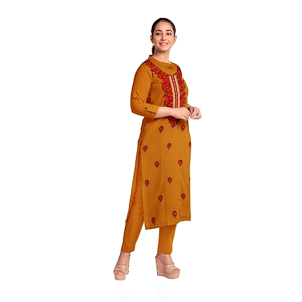 CASMIR WOMEN MUSTARD ZARI EMBROIDERY PASHMINA STOLE Combine UNSTITCHED SUIT &amp; SALWAR (NAAZ102)-MUSTARD-2