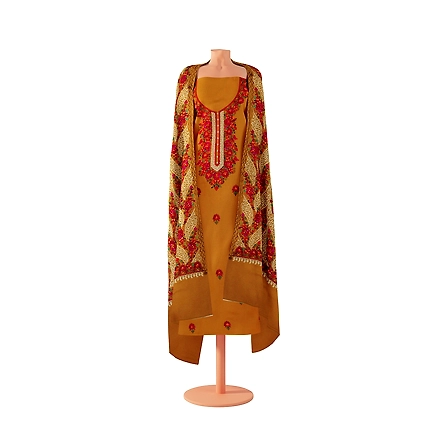 CASMIR WOMEN MUSTARD ZARI EMBROIDERY PASHMINA STOLE Combine UNSTITCHED SUIT &amp; SALWAR (NAAZ102)-MUSTARD-5