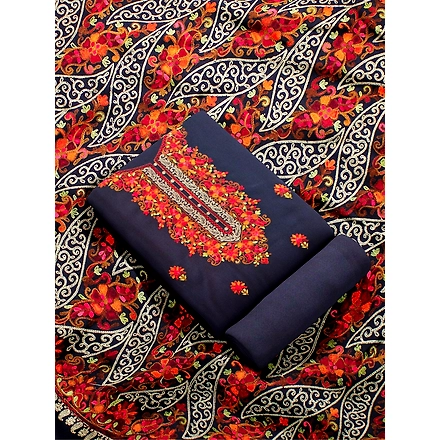 CASMIR WOMEN NAVY ZARI EMBROIDERY PASHMINA STOLE Combine UNSTITCHED SUIT &amp; SALWAR (NAAZ102)-NAVY-4