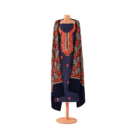 CASMIR WOMEN NAVY ZARI EMBROIDERY PASHMINA STOLE Combine UNSTITCHED SUIT &amp; SALWAR (NAAZ102)-NAVY-5