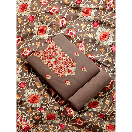 CASMIR WOMEN BEIGE ZARI EMBROIDERY PASHMINA STOLE Combine UNSTITCHED SUIT &amp; SALWAR (NAAZ103)-BEIGE-4