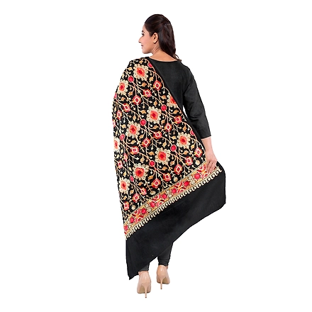 CASMIR WOMEN BLACK  ZARI EMBROIDERY PASHMINA STOLE Combine UNSTITCHED SUIT &amp; SALWAR (NAAZ103)-BLACK-1