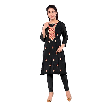 CASMIR WOMEN BLACK  ZARI EMBROIDERY PASHMINA STOLE Combine UNSTITCHED SUIT &amp; SALWAR (NAAZ103)-BLACK-2