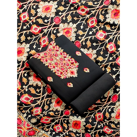 CASMIR WOMEN BLACK  ZARI EMBROIDERY PASHMINA STOLE Combine UNSTITCHED SUIT &amp; SALWAR (NAAZ103)-BLACK-4
