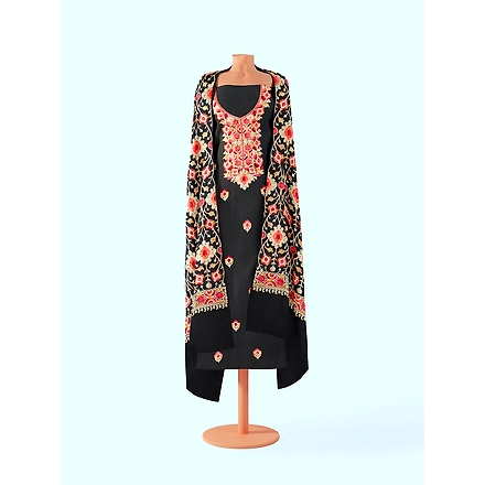 CASMIR WOMEN BLACK  ZARI EMBROIDERY PASHMINA STOLE Combine UNSTITCHED SUIT &amp; SALWAR (NAAZ103)-BLACK-5
