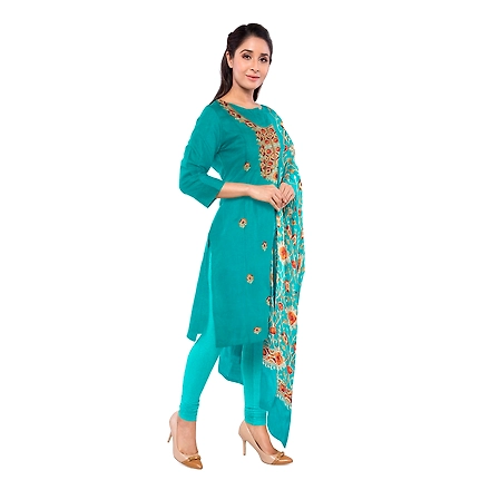 CASMIR WOMEN C.GREEN  ZARI EMBROIDERY PASHMINA STOLE Combine UNSTITCHED SUIT &amp; SALWAR (NAAZ103)-C.GREEN-3