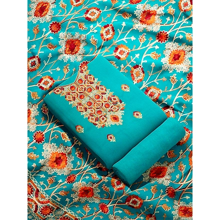 CASMIR WOMEN C.GREEN  ZARI EMBROIDERY PASHMINA STOLE Combine UNSTITCHED SUIT &amp; SALWAR (NAAZ103)-C.GREEN-4