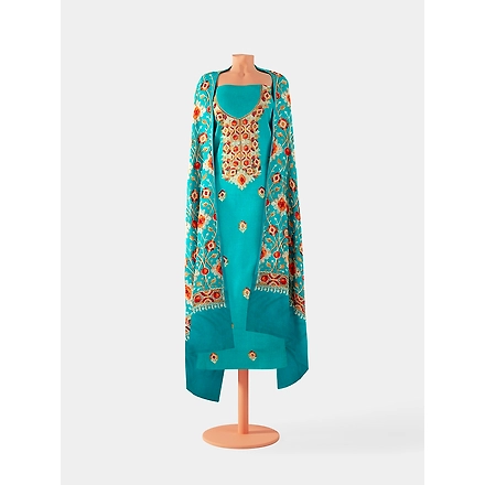 CASMIR WOMEN C.GREEN  ZARI EMBROIDERY PASHMINA STOLE Combine UNSTITCHED SUIT &amp; SALWAR (NAAZ103)-C.GREEN-5