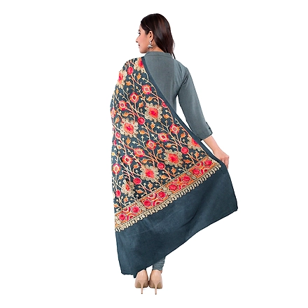 CASMIR WOMEN GREY ZARI EMBROIDERY PASHMINA STOLE Combine UNSTITCHED SUIT &amp; SALWAR (NAAZ103)-GREY-1