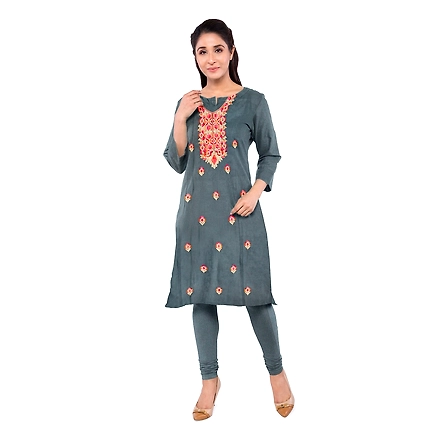 CASMIR WOMEN GREY ZARI EMBROIDERY PASHMINA STOLE Combine UNSTITCHED SUIT &amp; SALWAR (NAAZ103)-GREY-2