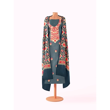 CASMIR WOMEN GREY ZARI EMBROIDERY PASHMINA STOLE Combine UNSTITCHED SUIT &amp; SALWAR (NAAZ103)-GREY-5