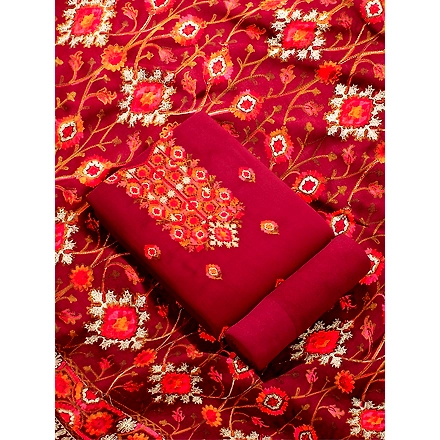CASMIR WOMEN MAROON ZARI EMBROIDERY PASHMINA STOLE Combine UNSTITCHED SUIT &amp; SALWAR (NAAZ103)-MAROON-4
