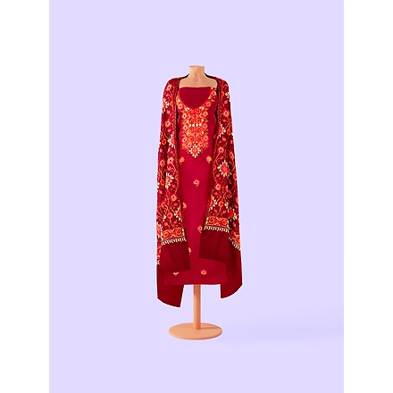 CASMIR WOMEN MAROON ZARI EMBROIDERY PASHMINA STOLE Combine UNSTITCHED SUIT &amp; SALWAR (NAAZ103)-MAROON-5